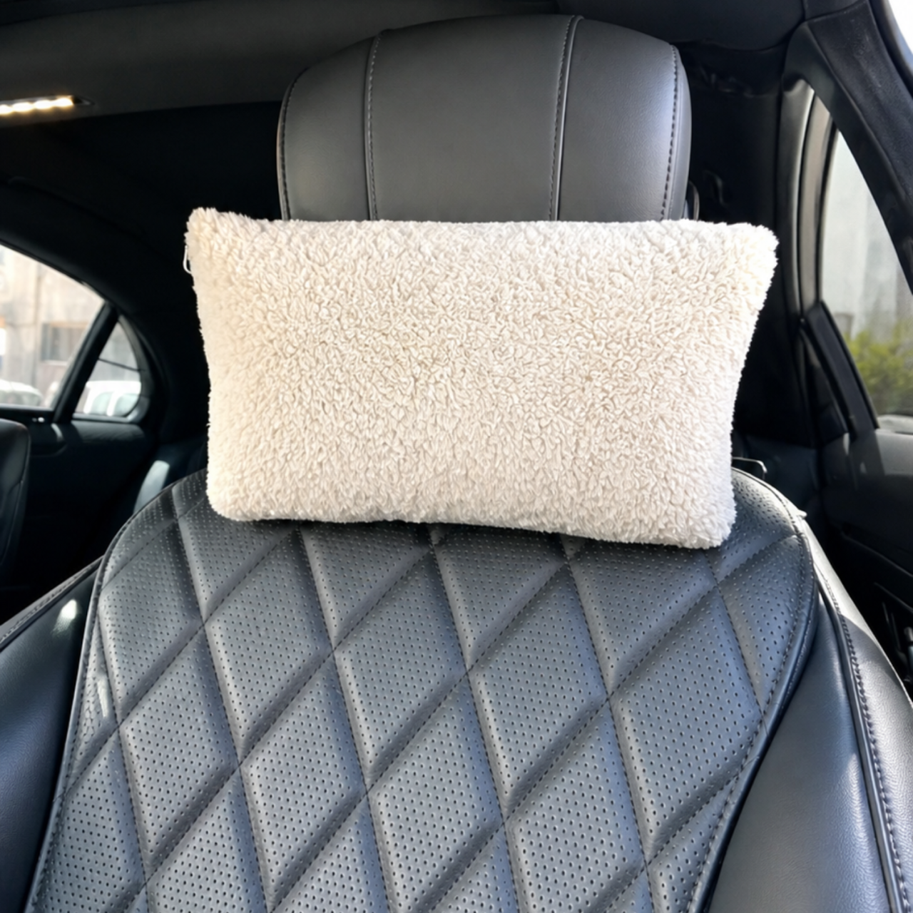 Pernă Tetiera  Auto cu Lână Merino 100% LanaWool | 20x30 cm | Exterior Fleece, Perna  Ajutor in condus, Spondiloza, Dureri Cervicale, Gri [4]
