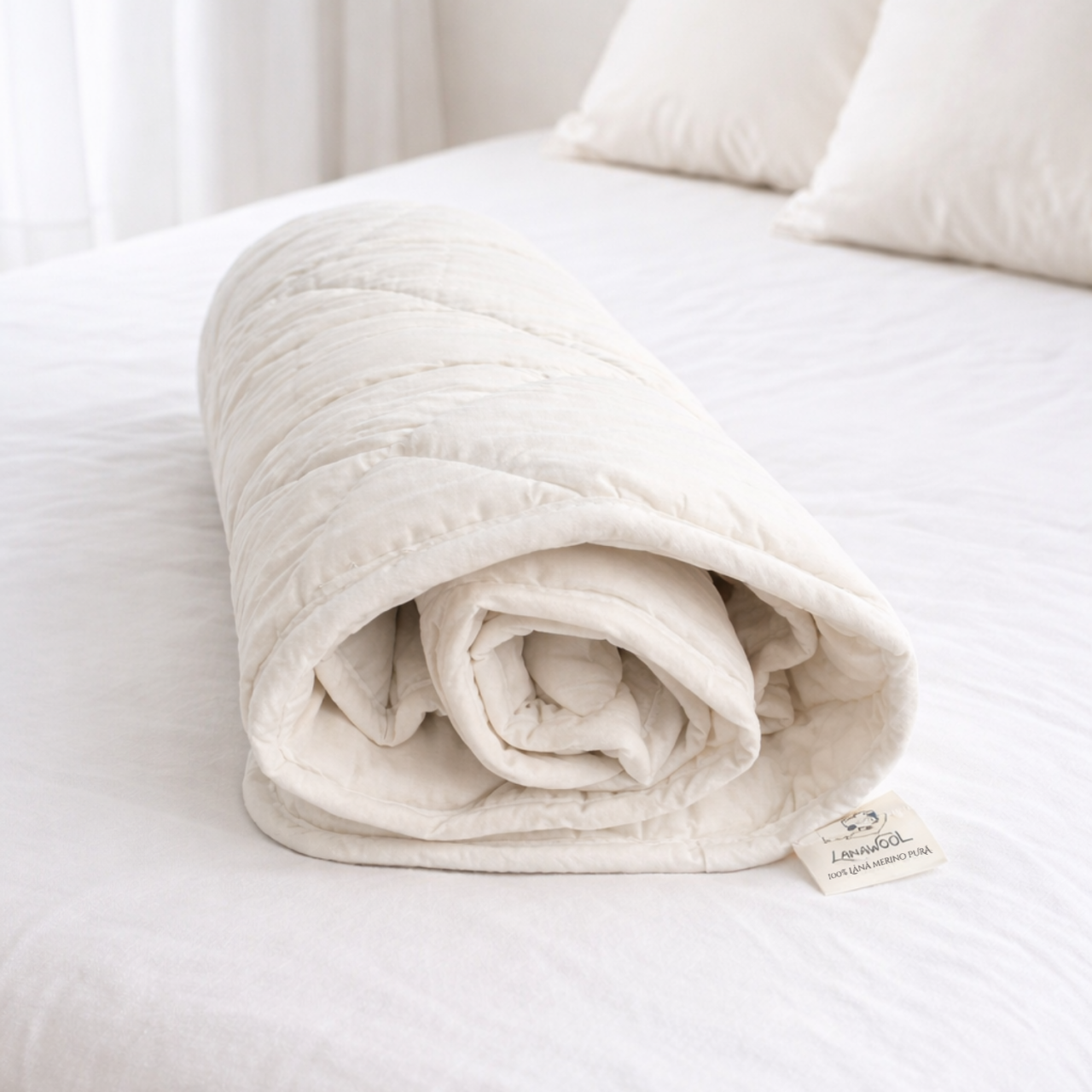 Pilotă Bebe Lână Merino 100% LanaWool | 80x120 cm 800 g/mp | Exterior Bumbac OekoTex Clasa 1, Iarna, Crem [4]