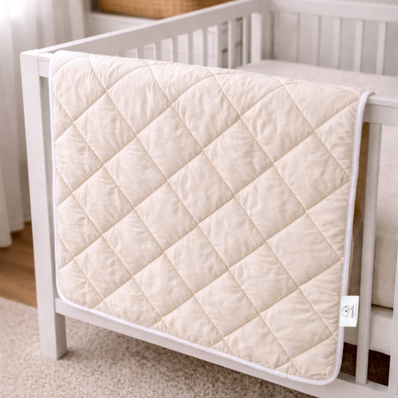 Pilotă Bebe Lână Merino 100% LanaWool | 80x120 cm 800 g/mp | Exterior Bumbac OekoTex Clasa 1, Iarna, Crem [3]