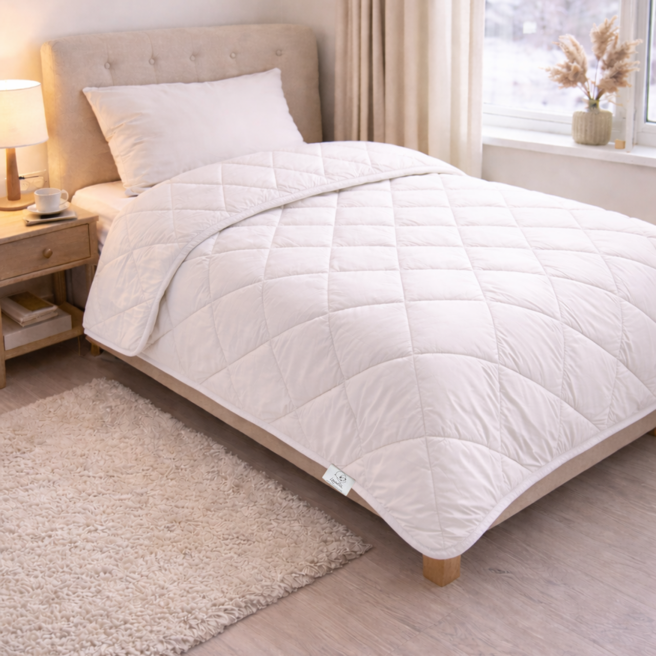 Pilotă Lână Merino 100% LanaWool | 180x220 cm Groasa 800 g/mp | Exterior Bumbac OekoTex Clasa 1, Iarna, Alb [2]