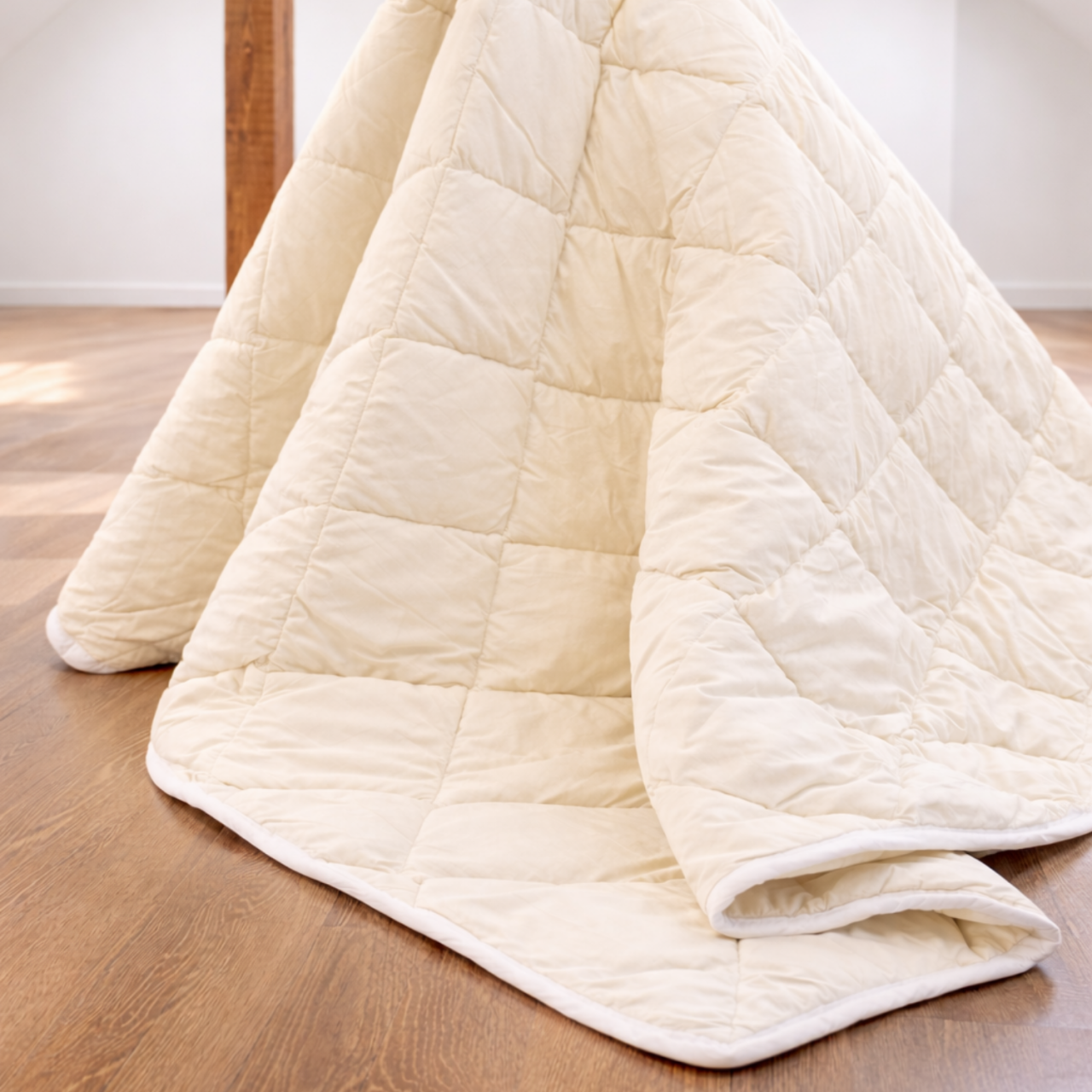 Pilotă Lână Merino 100% LanaWool | 200x220 cm Groasa 800 g/mp | Exterior Bumbac OekoTex Clasa 1, Iarna Crem [4]