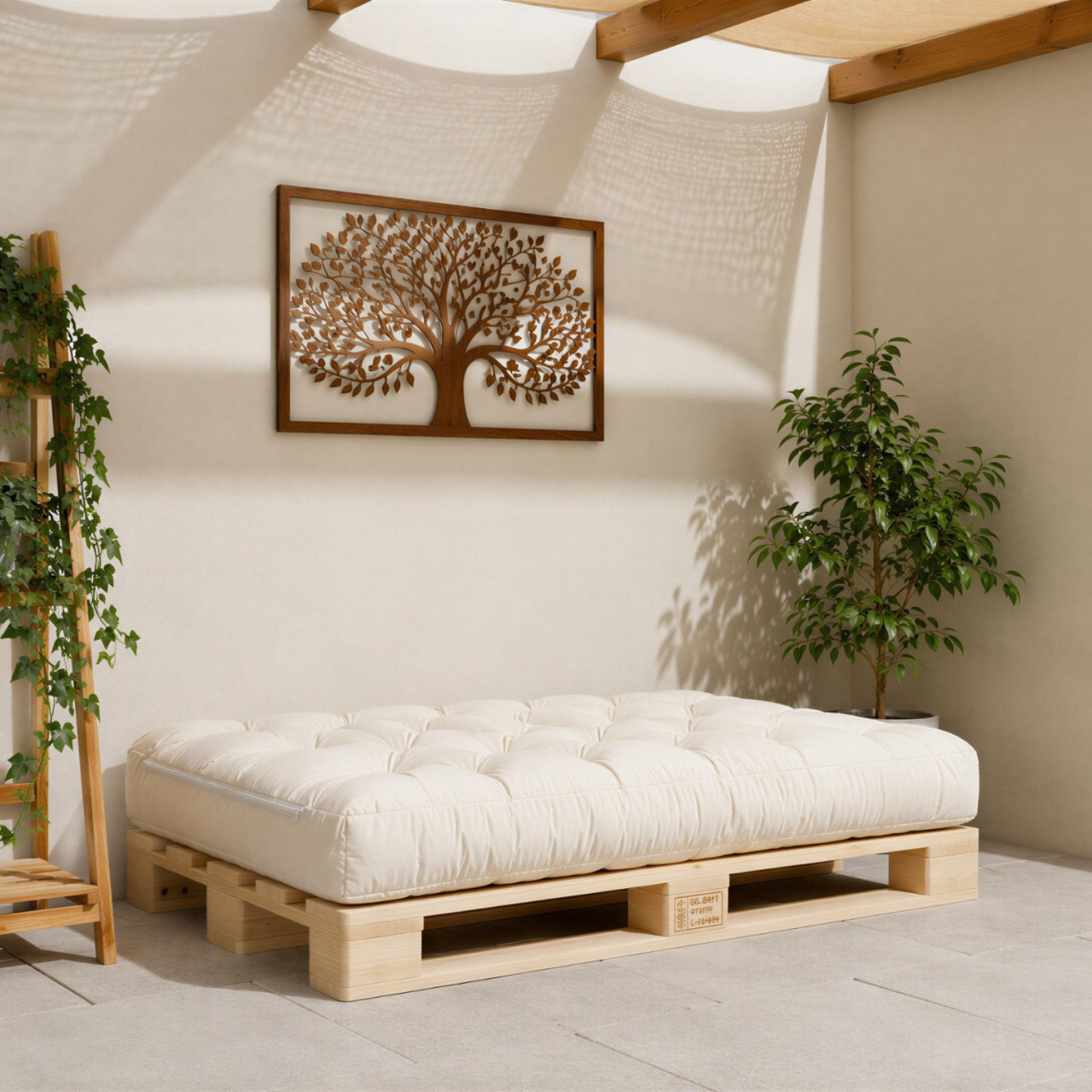 Saltea Futon Lana Merinos 100%, 130x105x15 cm, Fermitate ridicata, fermoar, saltea joaca, canapea palet, husa bumbac 100% canvas [2]