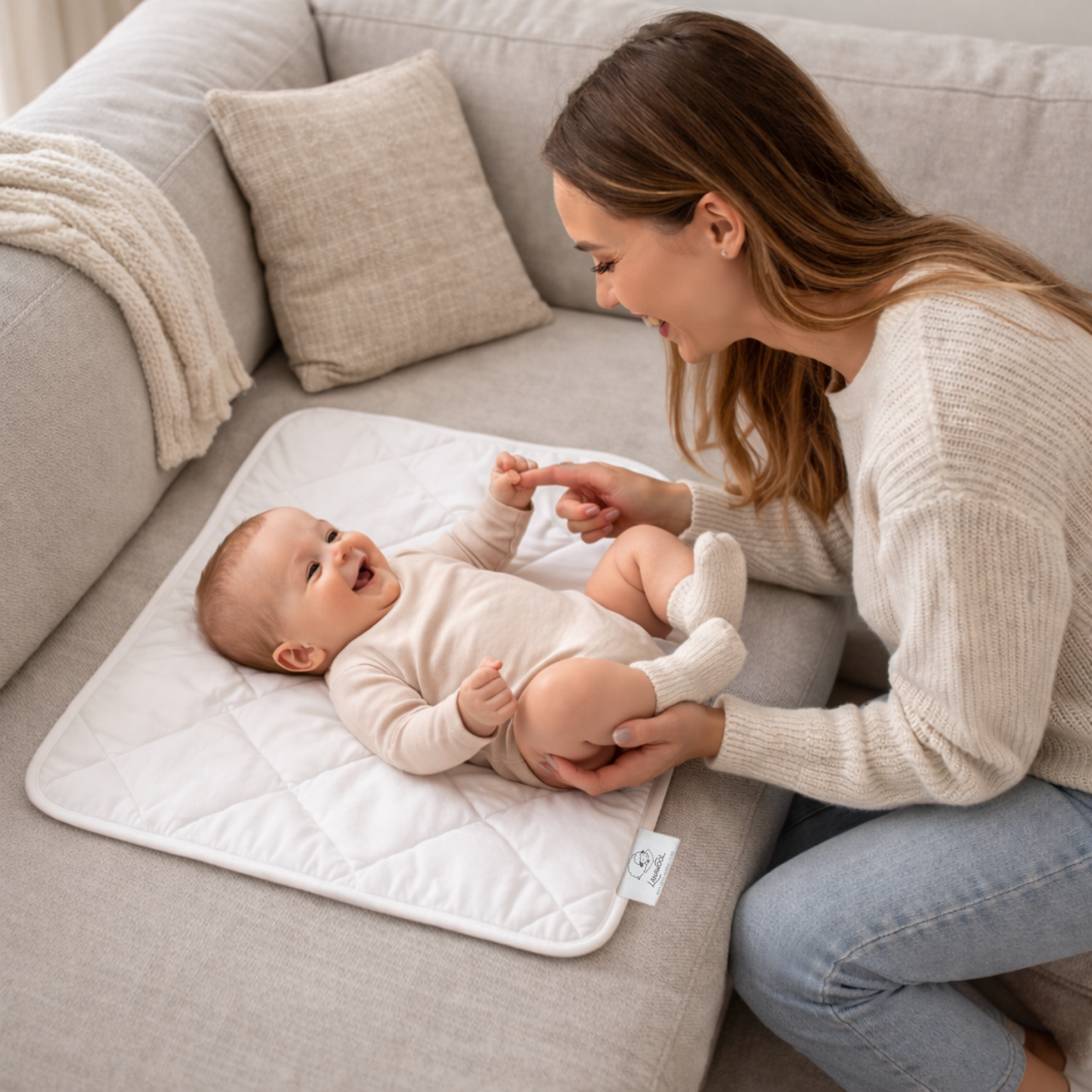 Saltea Pătuț / Înfășat Bebe Lână Merino 100% LanaWool | 50x70cm 900 g/mp | Exterior Bumbac OekoTex Clasa 1, Alb [5]