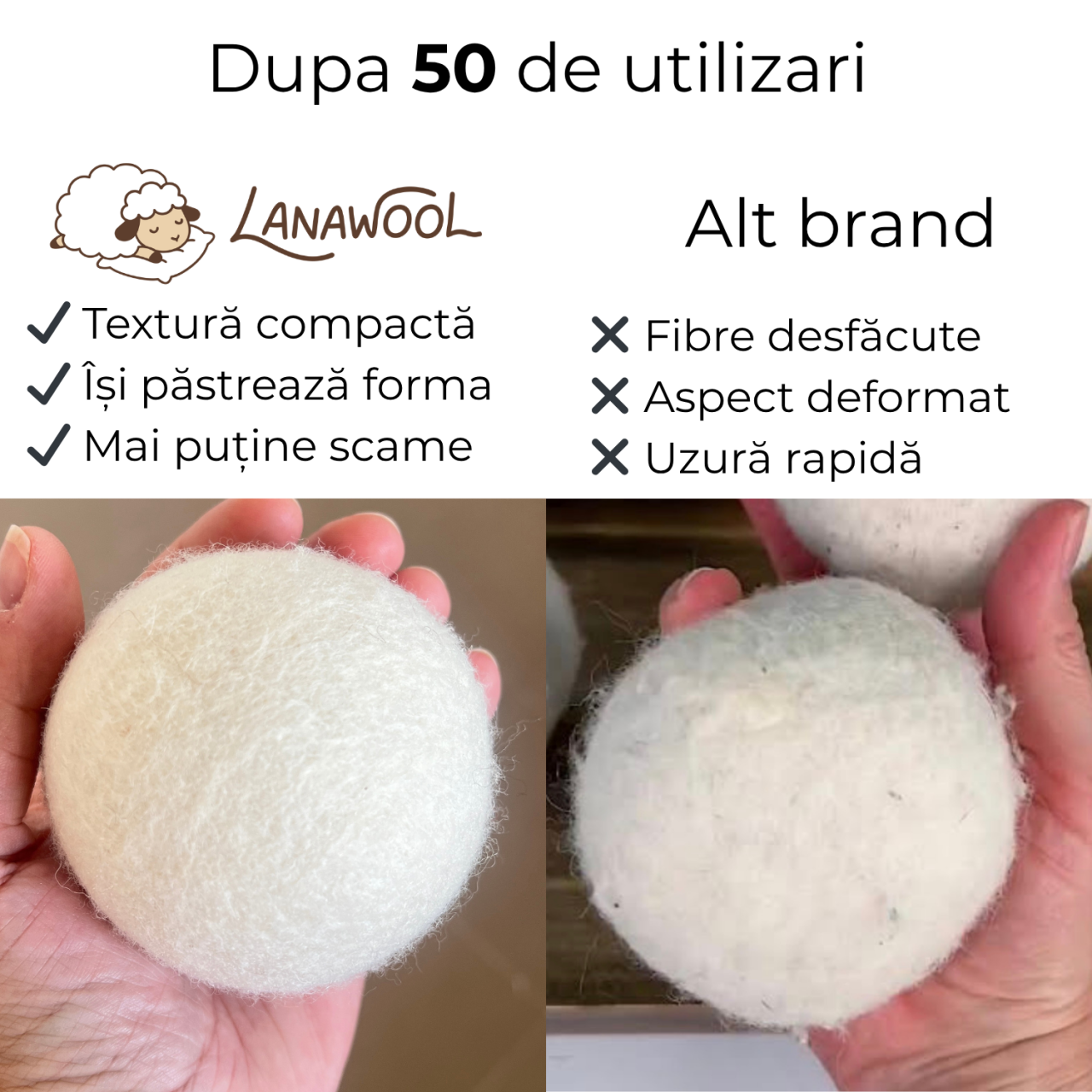 Set 3 bile din lana pentru uscatorul de rufe, 70mm, cu saculet, reduc cutele, timpul de uscare, electricitate statica, pentru haine moi fara balsam de rufe, alb [5]