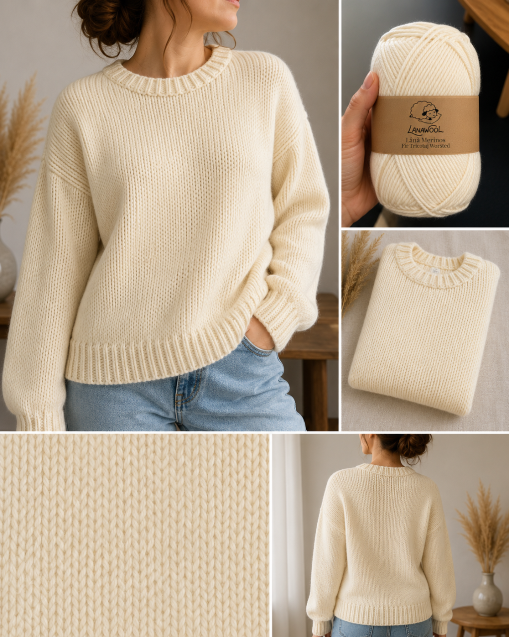 Set 3 x Fir de tricotat/crosetat Lana 100% Merinos, LanaWool, 170m / 100g, 2-3mm grosime, Worsted/Aran, Alb Natur 248AN [2]