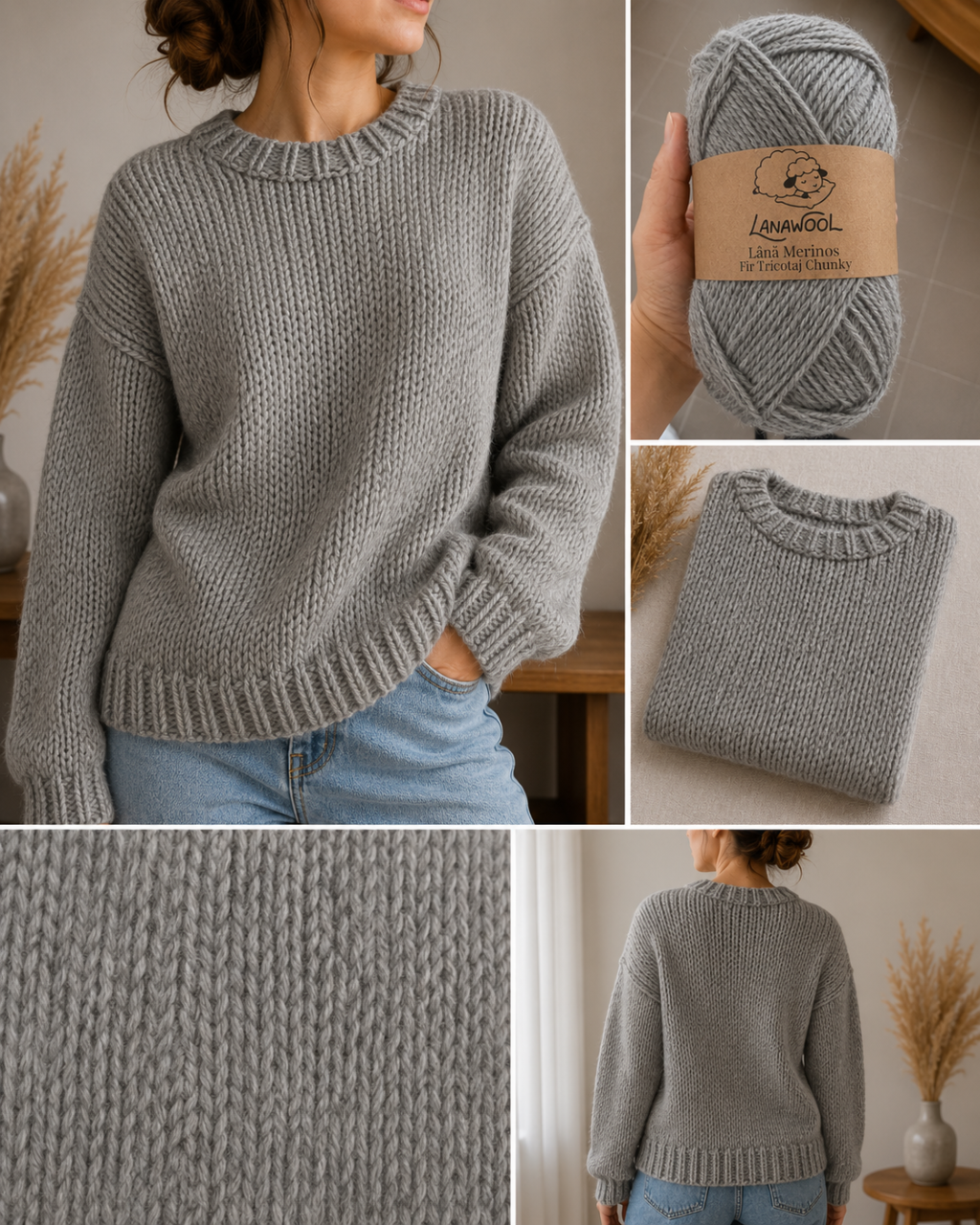 Set 3 x Fir de tricotat/crosetat Lana 100% Merinos, LanaWool, 170m / 100g, 2-3mm grosime, Worsted/Aran, Gri 236G [2]