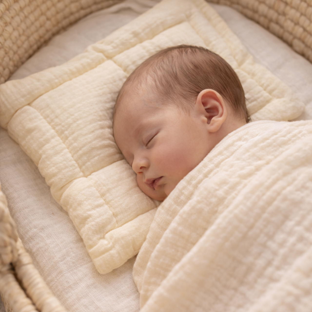 Set 3x Pernă Bebe Lână Merino 100% LanaWool | 25x25cm Fermitate Mică | Exterior Muselina OekoTex Clasa 1, Crem [2]