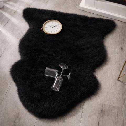 Casa & Deco - Blana naturala de oaie Noua Zeelanda, covor lux ultra moale, termoreglator, decor premium, Negru