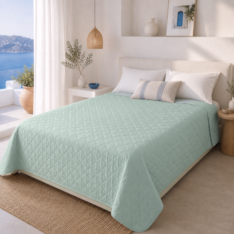 Pilote din Lână - Cuvertura Matlasata Premium din 100% Lana Merinos, LanaWool, 195 x 215 cm 450 g/m² | Respirabila si Termoregulatoare pentru Vara | Invelis din Bumbac cu Rezistenta Sporita la Uzura, Turcoaz