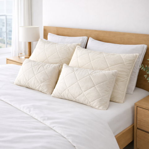 Perne din Lână - Husă de Pernă Matlasată Lână Merino 100% LanaWool | 50x70 cm | Exterior Bumbac OekoTex Clasa 1, Crem