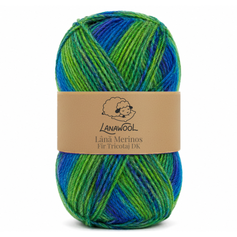 Natural Wool - Pack of 3 x LanaWool 100% Merino Wool Blend Knitting & Crochet Yarn, 200 m / 100 g, 2–2.5 mm Thickness, DK (Double Knit), Green–Blue Gradient
