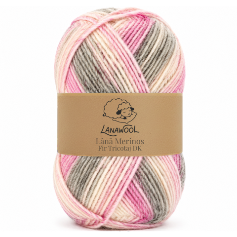 Natural Wool - Pack of 3 x *LanaWool 100% Merino Wool Blend Knitting & Crochet Yarn, 200 m / 100 g, 2–2.5 mm Thickness, DK (Double Knit), Pink–Grey Gradient