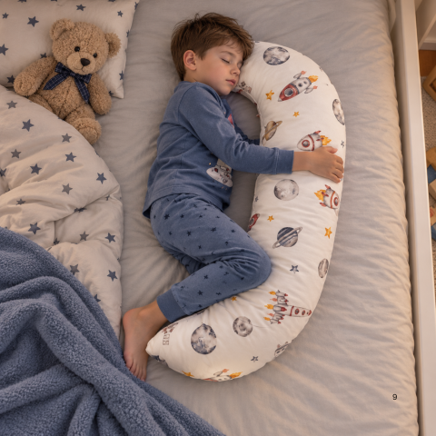 Kinder & Babys - Lanawool Seitenschläferkissen für Kinder, J-förmig, aus 100 % Merinowolle, 79 cm – Hoher Härtegrad, 400 g Füllung, Abnehmbarer Bezug aus 100 % Baumwolle + Kissenbezug mit Reißverschluss