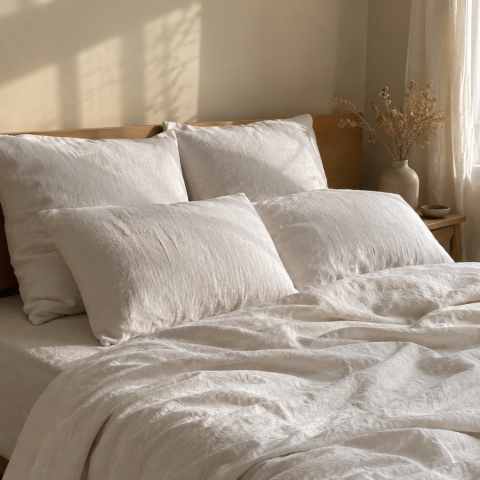 Perne din Lână - Pernă Premium Linen cu Lână Merino 100% LanaWool | 50x70 cm Fermitate Medie 700 g | Exterior 100% In fin, cu fermoar, Alb