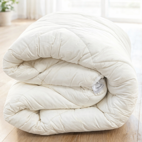 Pilote din Lână - Pilotă Lână Merino 100% LanaWool | 160x210 cm Subtire 300 g/mp | Exterior Bumbac OekoTex Clasa 1, Vara, Alb