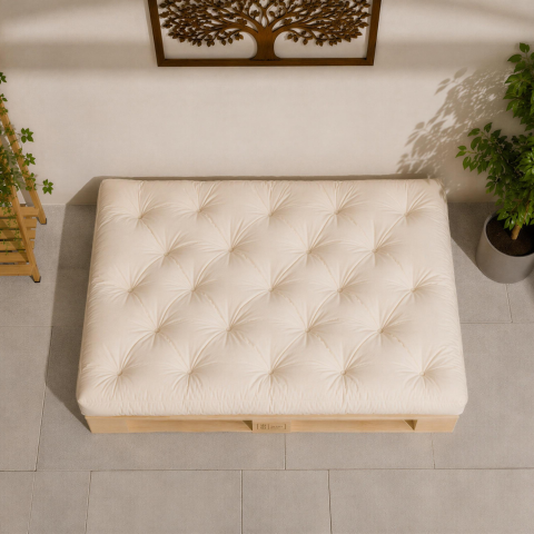 Casa & Deco - Saltea Futon Lana Merinos 100%, 130x105x15 cm, Fermitate ridicata, fermoar, saltea joaca, canapea palet, husa bumbac 100% canvas