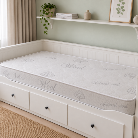 Orthopedic Mattresses - LanaWool Premium Orthopedic Mattress with 7-Zone Pocket Springs, Memory Foam, 100% Merino Wool Layer, HD-K Foam (30 kg/m³), Aloe Vera Cover, 8-Layer Mattress