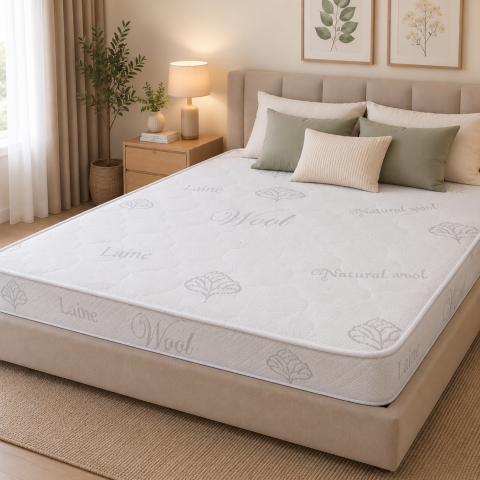 Orthopedic Mattresses - LanaWool Premium Orthopedic Mattress with 7-Zone Pocket Springs, Memory Foam, 100% Merino Wool Layer, HD-K Foam (30 kg/m³), Aloe Vera Cover, 8-Layer Mattress