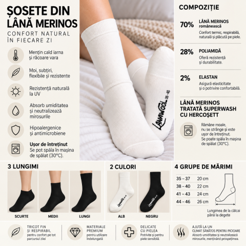 Sosete din Lână - 2-Paar-Set Merinowollsocken für Damen und Herren – Fein und Atmungsaktiv, Empfohlen zur Temperaturregulierung und Feuchtigkeitskontrolle