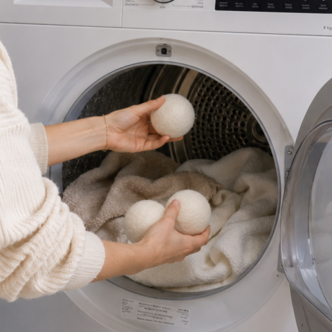 Home & Decor - Pack of 3 Wool Dryer Balls, 70 mm, with Storage Bag, Reduces Wrinkles, Drying Time, and Static Electricity, for Soft Laundry Without Fabric Softener, White