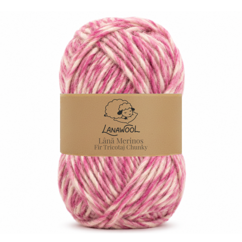 Natural Wool - Pack of 3 × 100% Merino Wool Knitting/Crochet Yarn, LanaWool, 120 m / 100 g Each, 3–4 mm Thickness, Chunky Weight, Gradient Pink-White, 91DGR