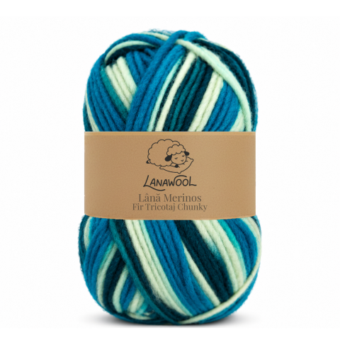Natural Wool - Pack of 3 × 100% Merino Wool Knitting/Crochet Yarn, LanaWool, 120 m / 100 g Each, 3–4 mm Thickness, Chunky Weight, Gradient Turcoise Shades 85DGT