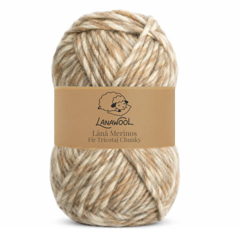 Natural Wool - Pack of 3 × 100% Merino Wool Knitting/Crochet Yarn, LanaWool, 120 m / 100 g Each, 3–4 mm Thickness, Chunky Weight, White-Cappuccino 89DGC