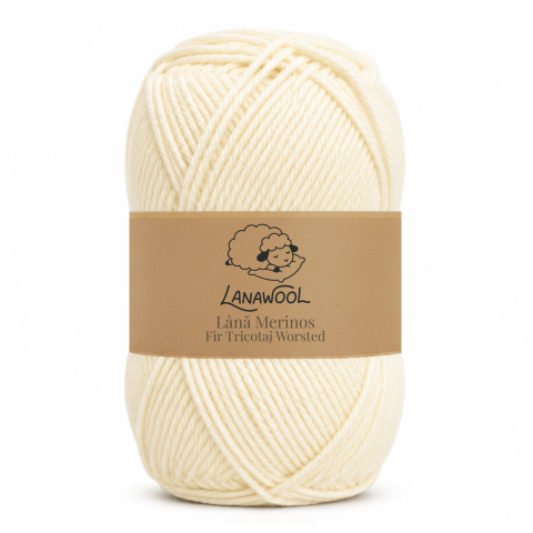 Lână Naturală - Set 3 x Fir de tricotat/crosetat Lana 100% Merinos, LanaWool, 170m / 100g, 2-3mm grosime, Worsted/Aran, Alb Natur 248AN