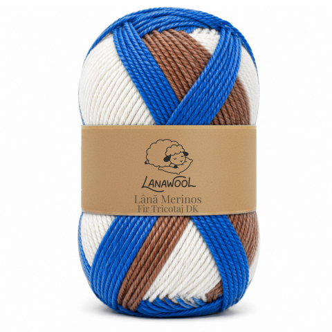 Natural Wool - Pack of 3 x 100% Merino Wool Knitting/Crochet Yarn, LanaWool, 170 m / 100 g, 2–3 mm Thickness, Worsted/Aran Weight, Blue-Brown 205DG