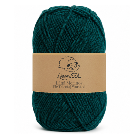 Lână Naturală - Set 3x Fir de tricotat/crosetat Lana 100% Merinos, LanaWool, 170m / 100g, 2-3mm grosime, Worsted/Aran, Verde Brad 224VB