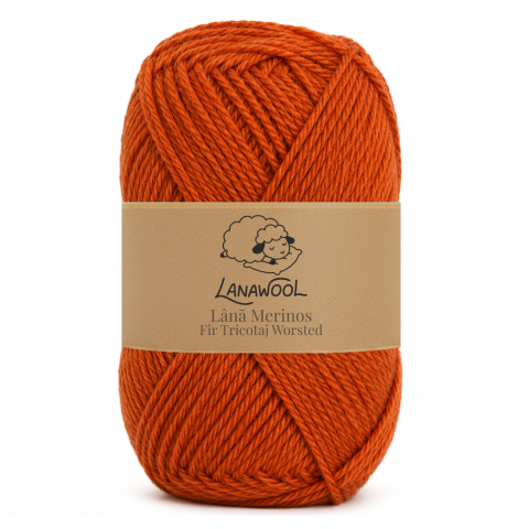 Natural Wool - Pack of 3 x 100% Merino Wool Knitting/Crochet Yarn, LanaWool, 170 m / 100 g, 2–3 mm Thickness, Worsted/Aran Weight, Brick Orange 229CM