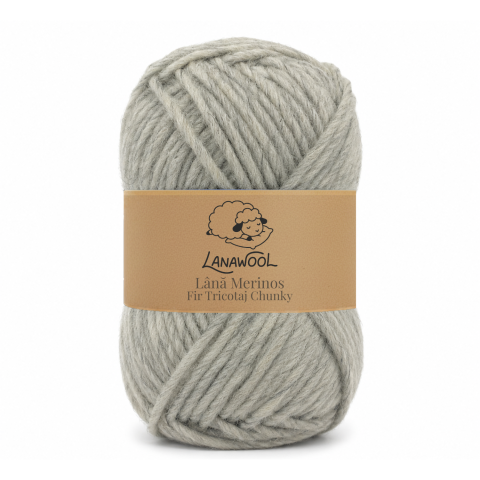 Lână Naturală - Set 3 x Fir de tricotat/crosetat Lana 100% Merinos, LanaWool, 120m / 100g, 3-4mm grosime, Chunky, Gri Deschis 53GD
