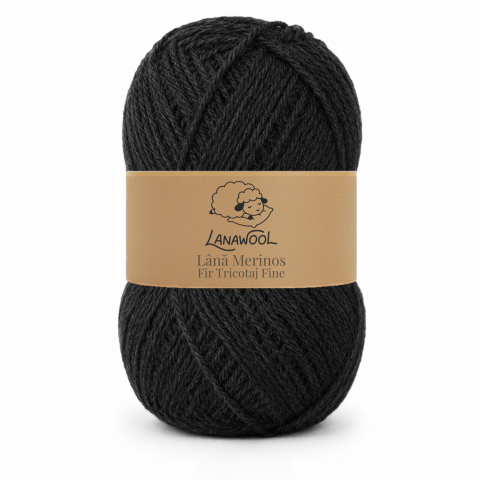 Lână Naturală - Set 3 x Fir de tricotat/crosetat Lana 100% Merinos, LanaWool, 170m / 100g, 2-3mm grosime, Worsted/Aran, Negru 267N