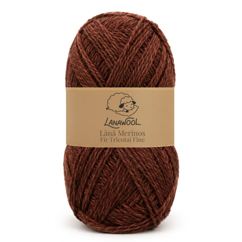 Natural Wool - Set of 3 × 100% Merino Wool Knitting/Crochet Yarn, LanaWool, 400 m / 100 g Each, 1.5–2 mm Thickness, Fine, Hot-Brown 274MR