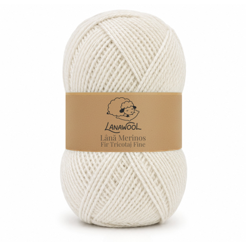 Lână Naturală - Set 3 x Fir de tricotat/crosetat Lana 100% Merinos, LanaWool, 400m / 100g, 1.5-2mm grosime, Fine, Alb Natur 260AN