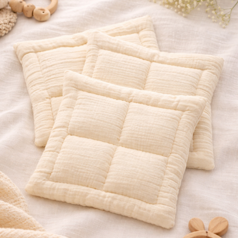 Copii & Bebeluși - Set 3x Pernă Bebe Lână Merino 100% LanaWool | 25x25cm Fermitate Mică | Exterior Muselina OekoTex Clasa 1, Crem