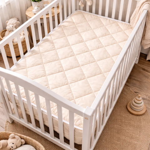 Copii & Bebeluși - Topper Pătuț Bebe Lână Merino 100% LanaWool | 70x120 cm 900 g/mp | Exterior Bumbac OekoTex Clasa 1 | Protecție Saltea, Crem