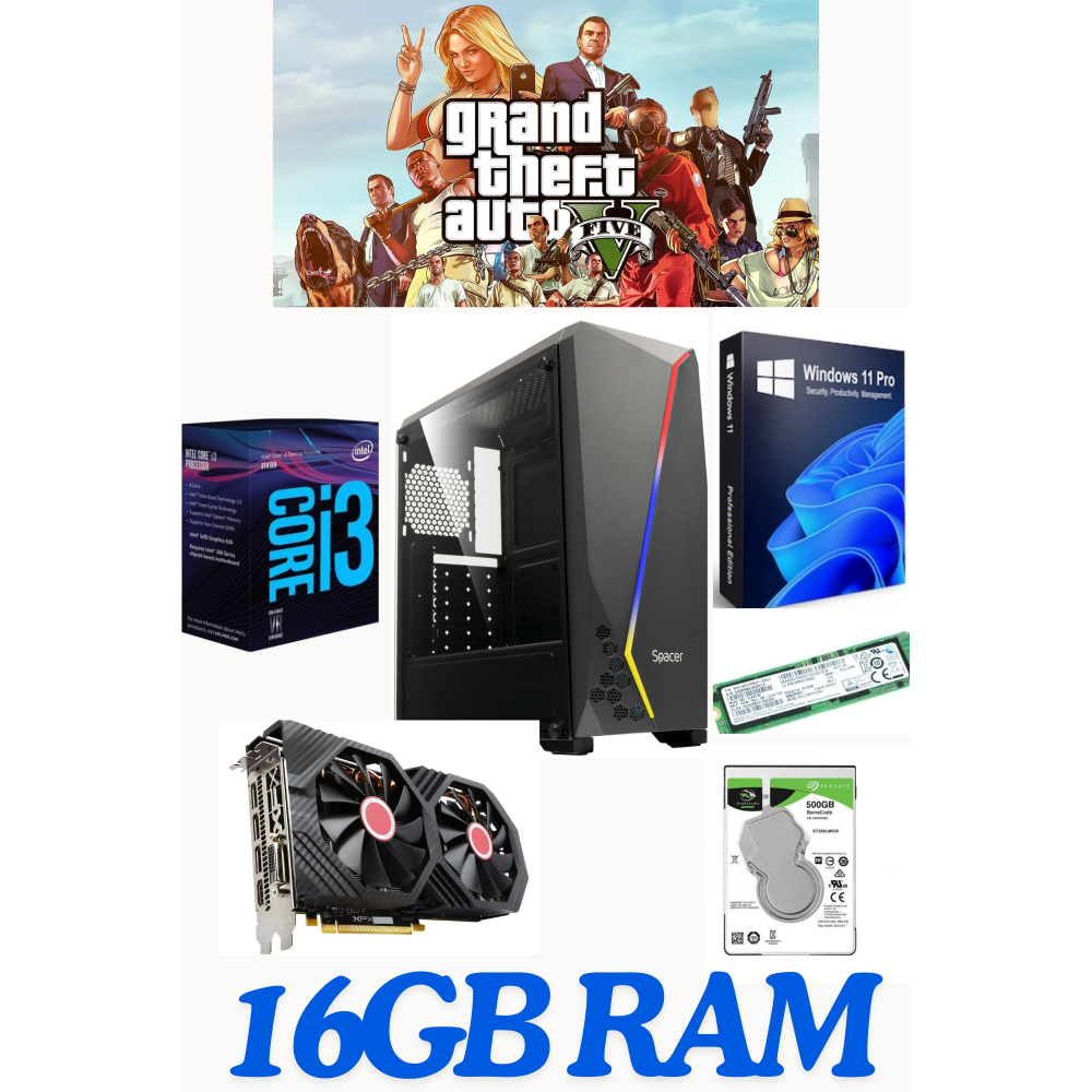 Calculator gaming Fornite GTA5 CSGO Spacer Flash i3-8100 3.6Ghz ram 16gb DDR4 ssd M2 240gb+ hdd 500GB SFX RX580 8GB Windows 11 [1]
