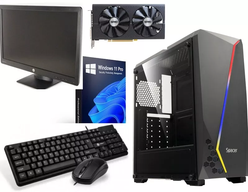 Calculatoare refurbished - Calculator complet gaming refurbished Spacer Ryzen 3 1200 3.4Ghz ram 16gb ssd 240gb+ hdd 500GB RX470 4GB-256bits Windows10/11 + Monitor 23inchi