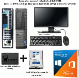 Calculatoare second hand - Calculator complet refurbished Dell 7010 cpu i5-2400 ram 8gb ddr3 ssd 120gb+ hdd 500gb+ Monitor Windows 10 si Office 2021
