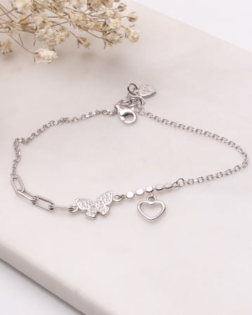 BRATARI ARGINT - Bratara argint si cubic zirconia cu inima si fluture 2.3g