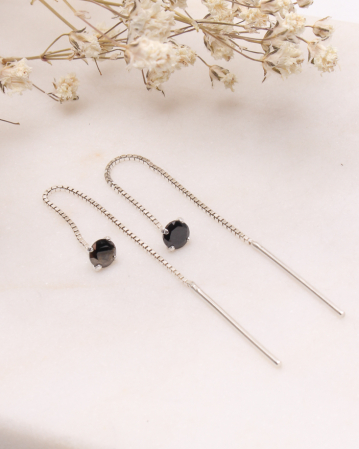 CERCEI ARGINT - Cercei argint 925 cu lantisor si pietricica neagra 0.8g