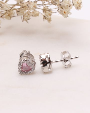 CERCEI ARGINT - Cercei argint 925 si cubic zirconia inima roz 1.9g