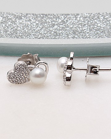 Cercei din argint si cubic zirconia - Cercei argint inima cod 2-51219, gr1.6