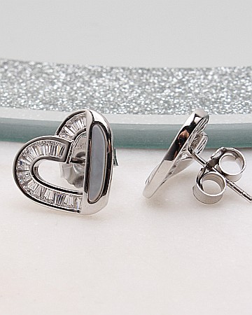 Cercei din argint si cubic zirconia - Cercei argint inima cod 2-51221, gr2.9