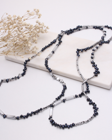 COLIERE ARGINT - Colier cu perle naturale de cultura si hematite 50.8g