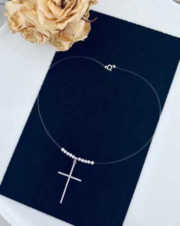 COLIERE ARGINT - Colier cu perlute si cruciulita din argint, gr2.5