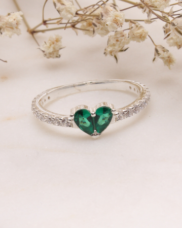 INELE ARGINT - Inel argint 925 si cubic zirconia inima verde 1.8g