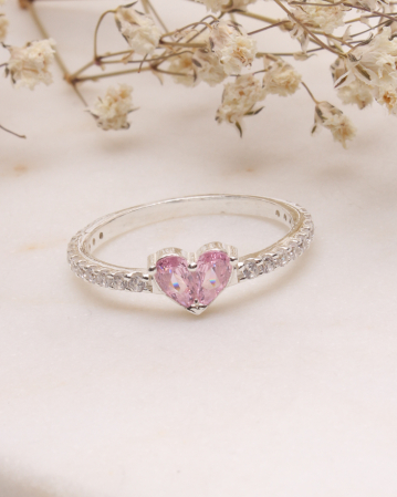 INELE ARGINT - Inel argint 925 si cubic zirconia inima roz 1.9g