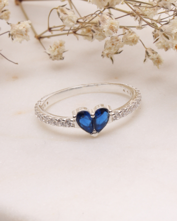 INELE ARGINT - Inel argint 925 si cubic zirconia inima albastra1.9g